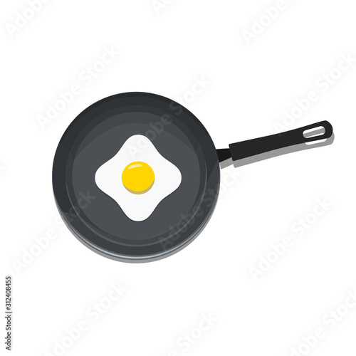 Morning breakfast - frying pan, fried eggs. Vector illustration.