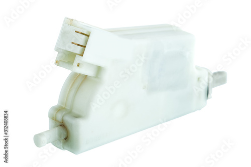 Εκτύπωση καμβά Fuel door lock actuator with electric connector, the car spare part isolated on a white background