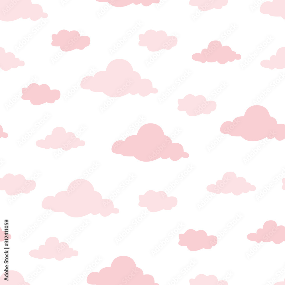 Seamless pattern with pink clouds. It's a girl. Funny, cute background for kid