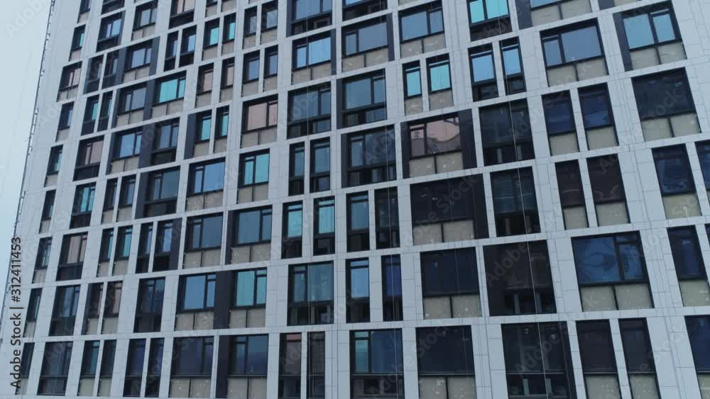 Aerial video. Colorful windows of a new residential skyscraper. Aerial video. Colorful windows of a new residential skyscraper.