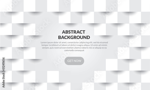 Fototapeta Naklejka Na Ścianę i Meble -  3D Abstract white geometric  shape with gray and white cubes.Brick wall squares texture. Panoramic Solid Surface background.Creative design minimal modern wallpaper and banner . Vector Illustr