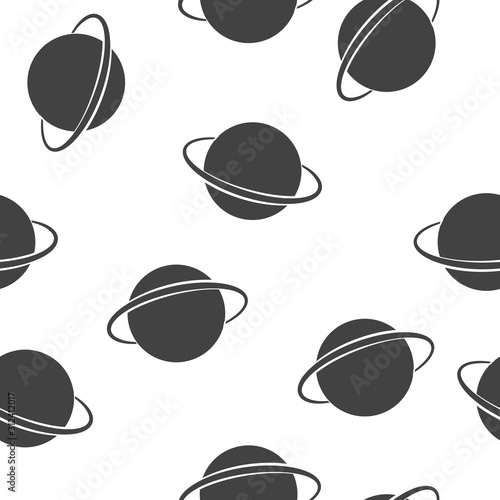 Vector image of space. Planet Saturn white seamless pattern on a white background.