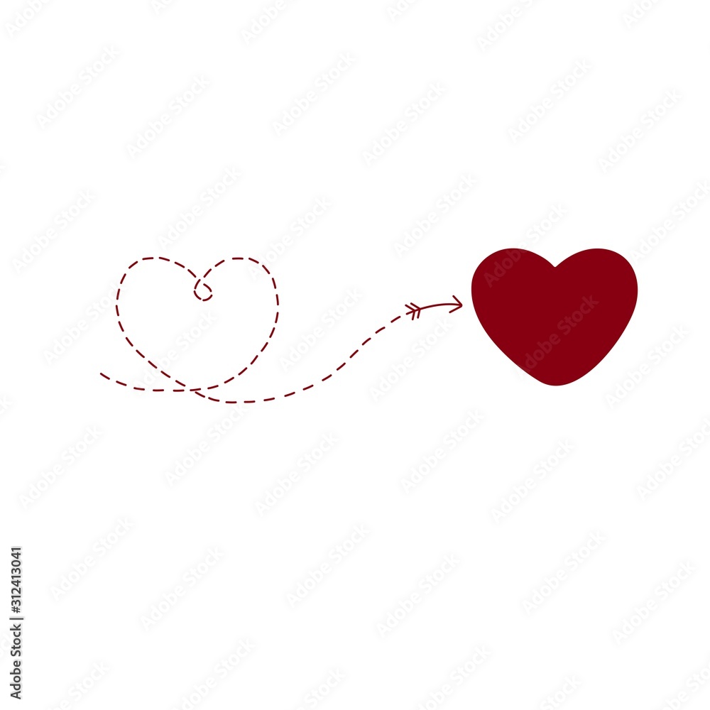 The arrow of love flies in the heart. Heart shaped flight path. Happy Valentines Day. Feast of love, February 14th. On white background vector The arrow of love flies in the heart. Heart shaped flight path. Happy Valentines Day. Feast of love, February 14th. On white background vector