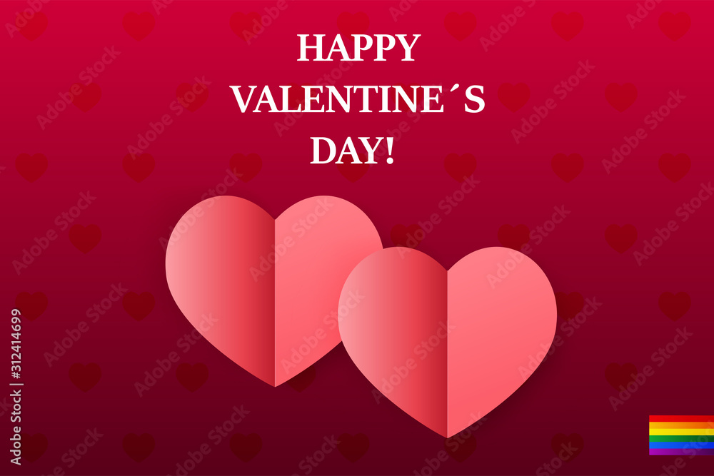 3d vector saint valentine s day pink heart and red dots banner or card on light background. Poster and invitation