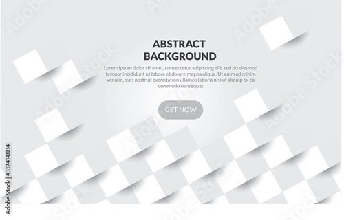 3D Abstract white geometric  shape with gray and white cubes.Brick wall squares texture. Panoramic Solid Surface background.Creative design minimal modern wallpaper and banner . Vector Illustr