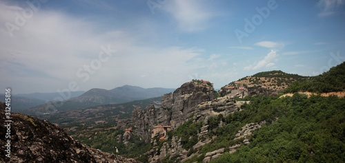 Panoramic view at Meteora mountains and monastic in greece