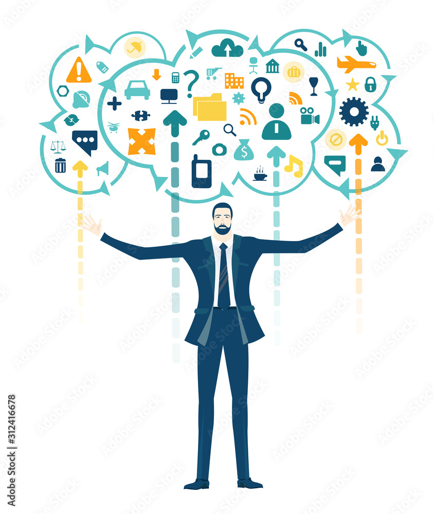 Business people trying get own place in business in the modern internet environment. Hightech electronic, microchips, icons and communication symbols at the background. Business concept illustration. Business people trying get own place in business in the modern internet environment. Hightech electronic, microchips, icons and communication symbols at the background. Business concept illustration.