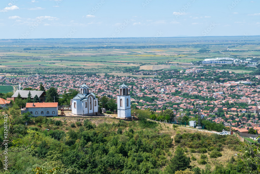 Fototapeta premium Krsta Chapel above the city of Vrsac, Serbia