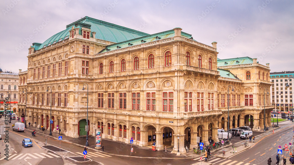 Festive city landscape - view of the Vienna State Opera on Christmas eve, Austria