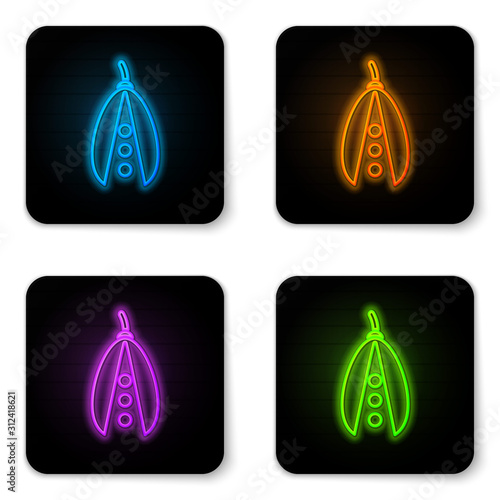 Glowing neon Kidney beans icon isolated on white background. Black square button. Vector Illustration