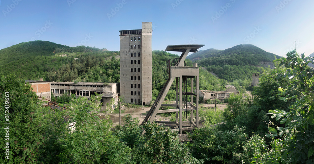 Abandoned and damaged copper mine near Moldova Noua, Romania Abandoned and damaged copper mine near Moldova Noua, Romania