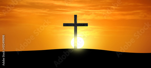 Cross silhouette at sunrise photo