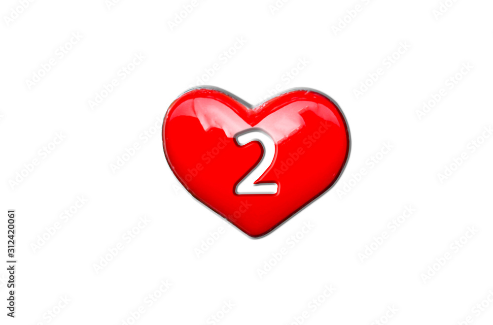 The number 2 painted on the heart for Valentine's day 
