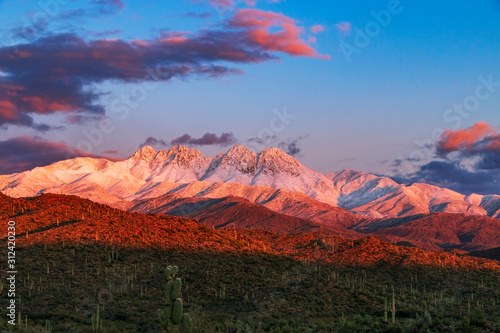 Snow Covered Four Peaks Mountain Range Outside Phoenix AZ