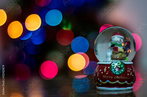 Snowball in front of Christmas tree