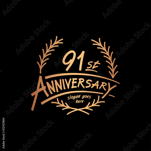 91 years design template. Vector and illustration. 91 years logo.