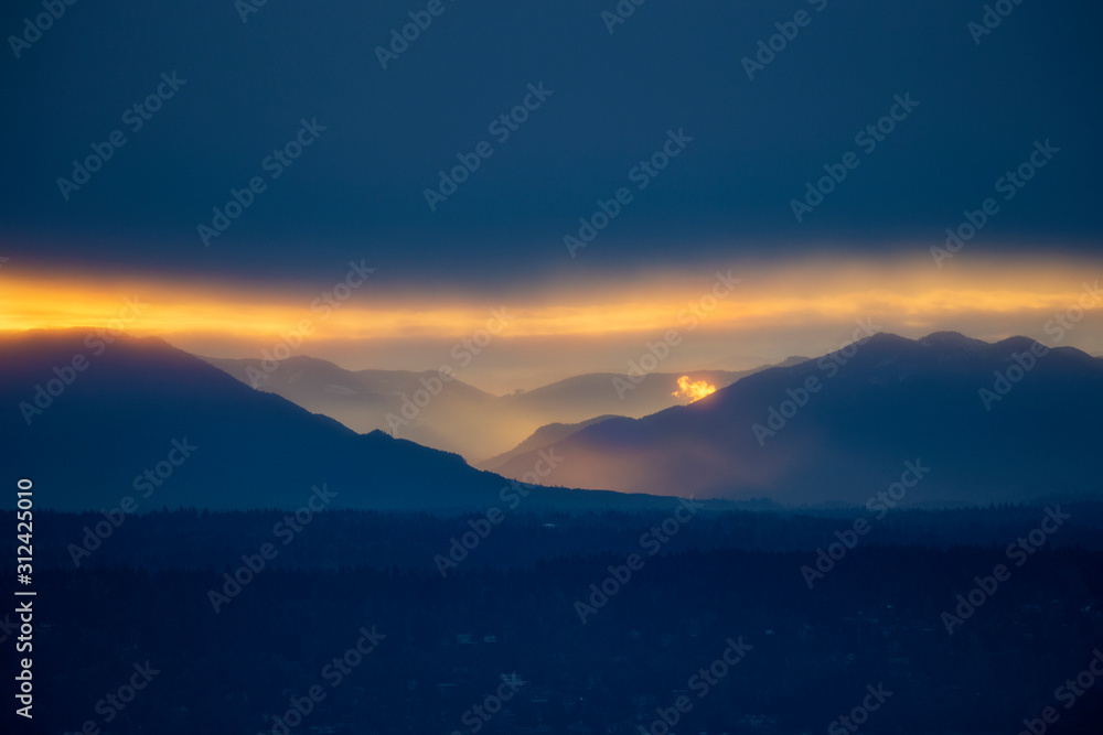 Foggy sunrise over Cascade Mountain Range, WA Foggy sunrise over Cascade Mountain Range, WA
