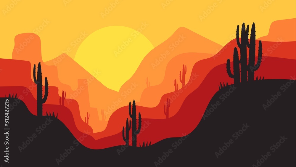 Fototapeta premium simple desert landscape background design, for landing pages, webs, posters, banners, and others