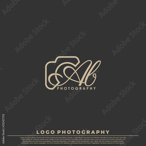 Initial Letter AB with camera. Logo photography simple luxury vector.