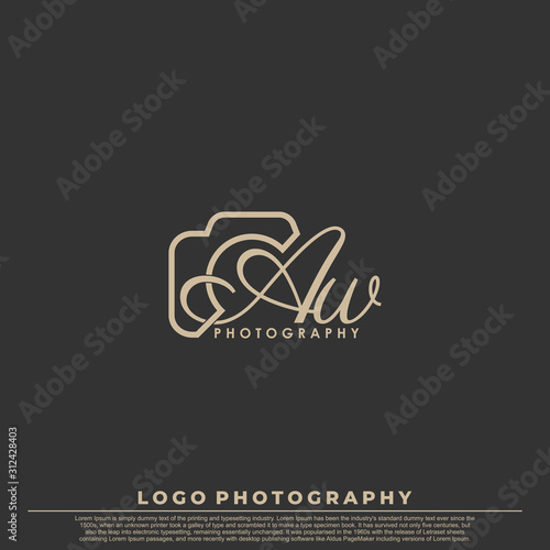 Initial Letter AW with camera. Logo photography simple luxury vector.