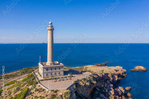 Foto aerial view of Palos Cape lighthouse, Spain