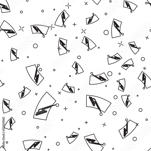 Black line Windscreen wiper icon isolated seamless pattern on white background. Vector Illustration
