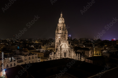 Aerial view of the night city of Murcia. Spain