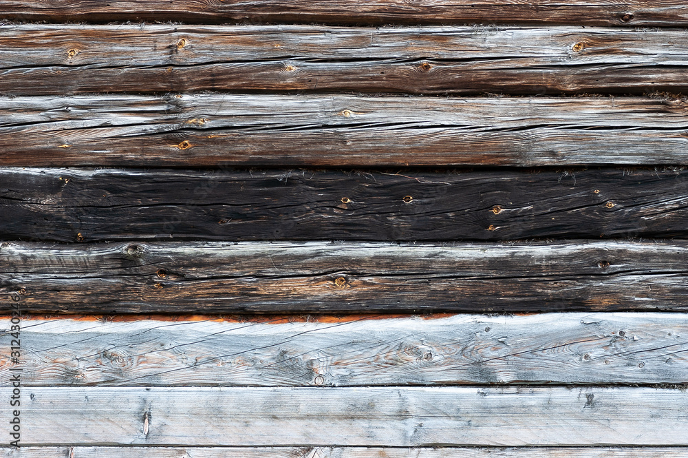 Old and wooden and horizontal planks. Wall of the cottage. Old and wooden and horizontal planks. Wall of the cottage.