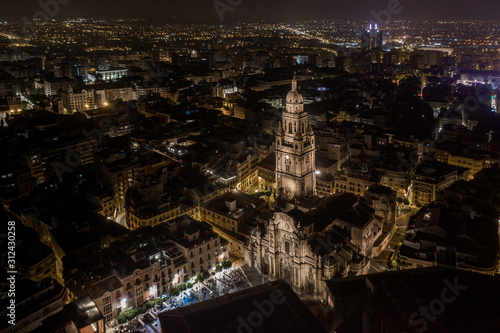 Aerial view of the night city of Murcia. Spain