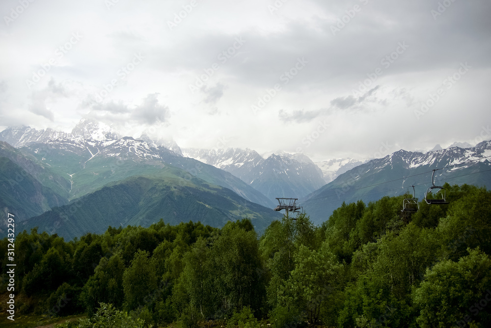 Fototapeta premium Landscape Georgian mountains green tourism
