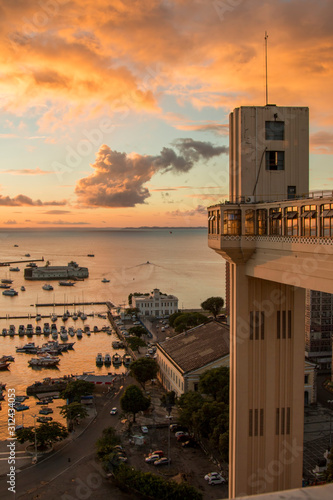 Beautiful sunset view at the Lacerda Elevator in Salvador, Bahia.