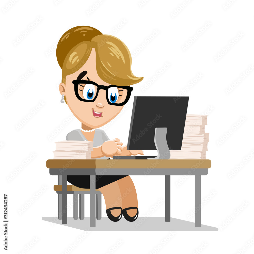 Hardworking young woman, employee spending time in office. Hardworking young woman, employee spending time in office.