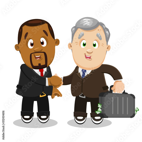 African american bearded man, ceo shaking hands with aged, elderly man, banker, business partner.