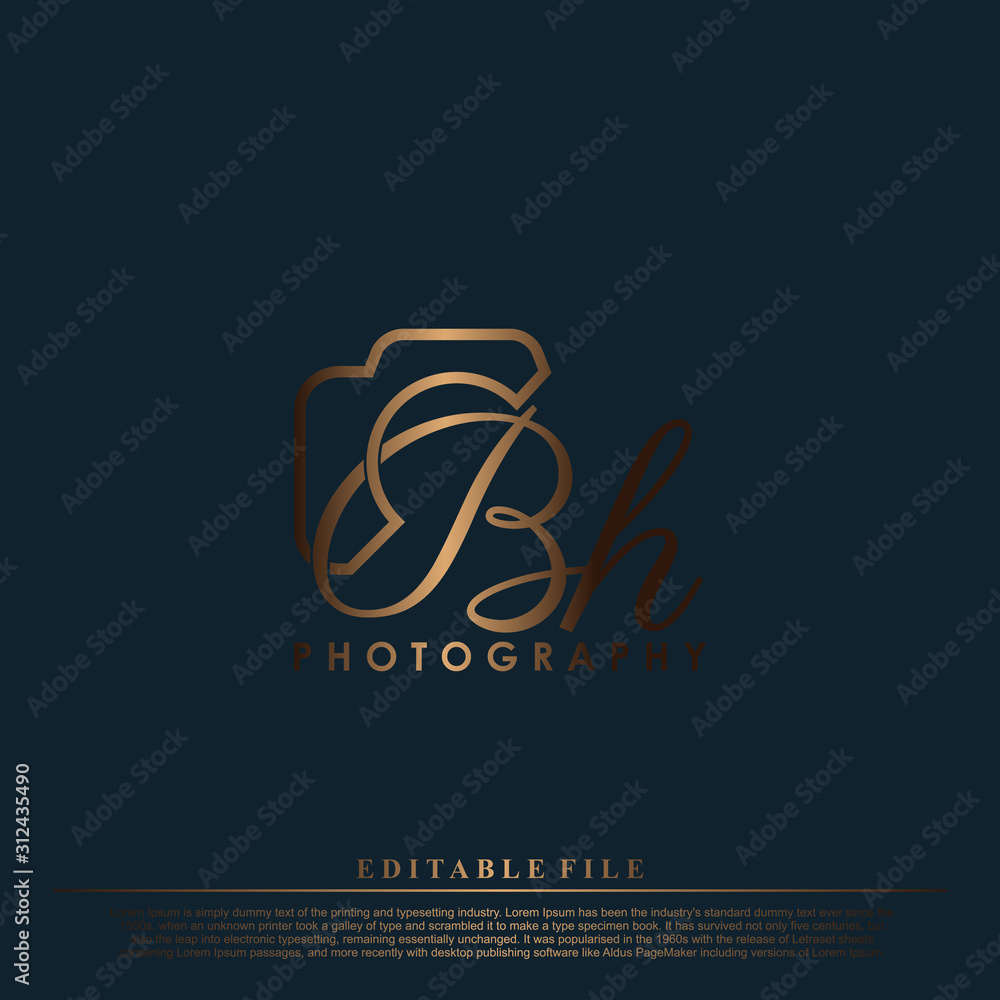 Initial Letter BH with camera. Logo photography simple luxury vector. Initial Letter BH with camera. Logo photography simple luxury vector.
