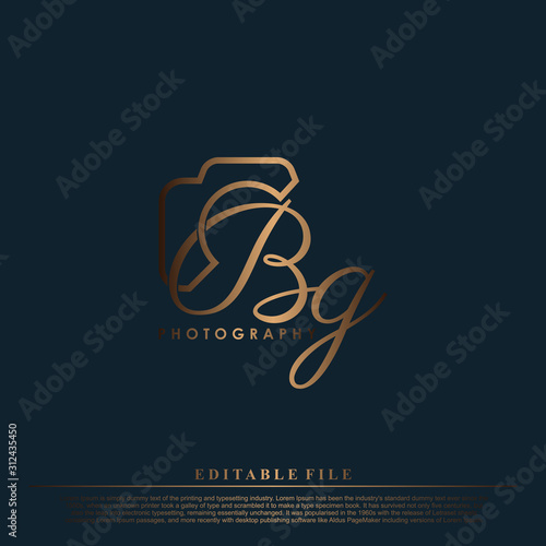 Initial Letter BG with camera. Logo photography simple luxury vector.