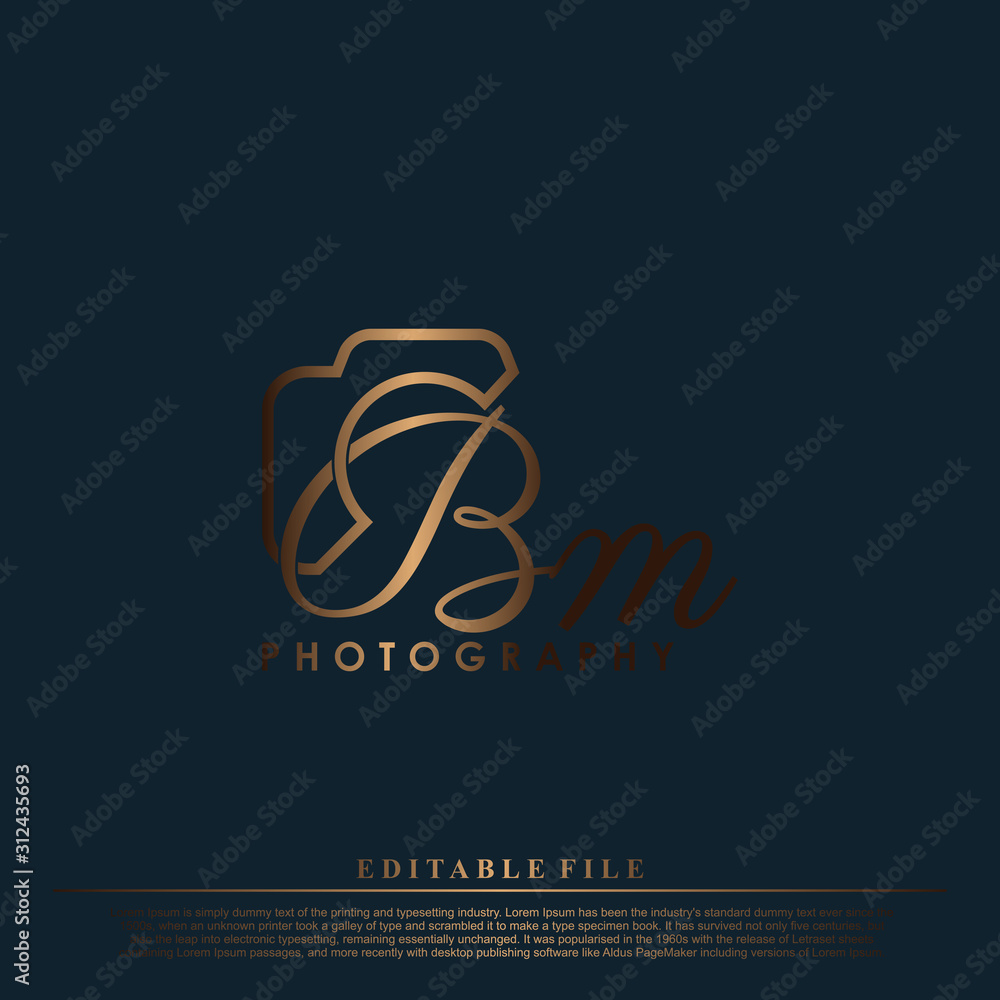 Initial Letter BM with camera. Logo photography simple luxury vector.