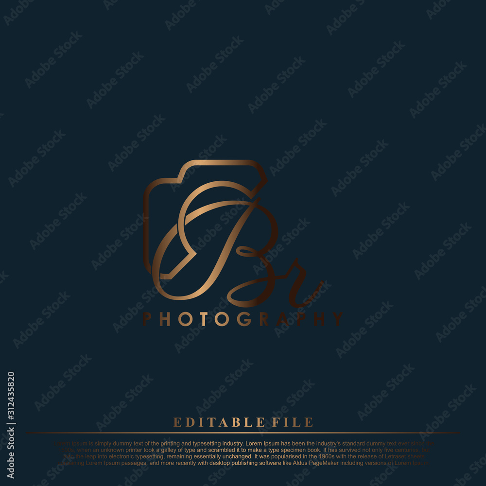 Initial Letter BR with camera. Logo photography simple luxury vector. - obrazy, fototapety, plakaty 