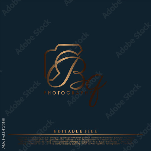 Initial Letter BQ with camera. Logo photography simple luxury vector.