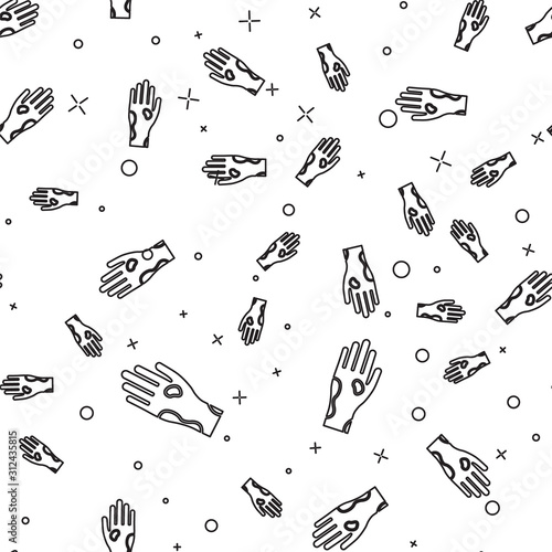 Black line Hand with psoriasis or eczema icon isolated seamless pattern on white background. Concept of human skin response to allergen or chronic body problem. Vector Illustration