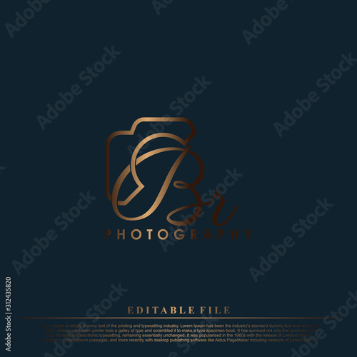 Initial Letter BR with camera. Logo photography simple luxury vector.