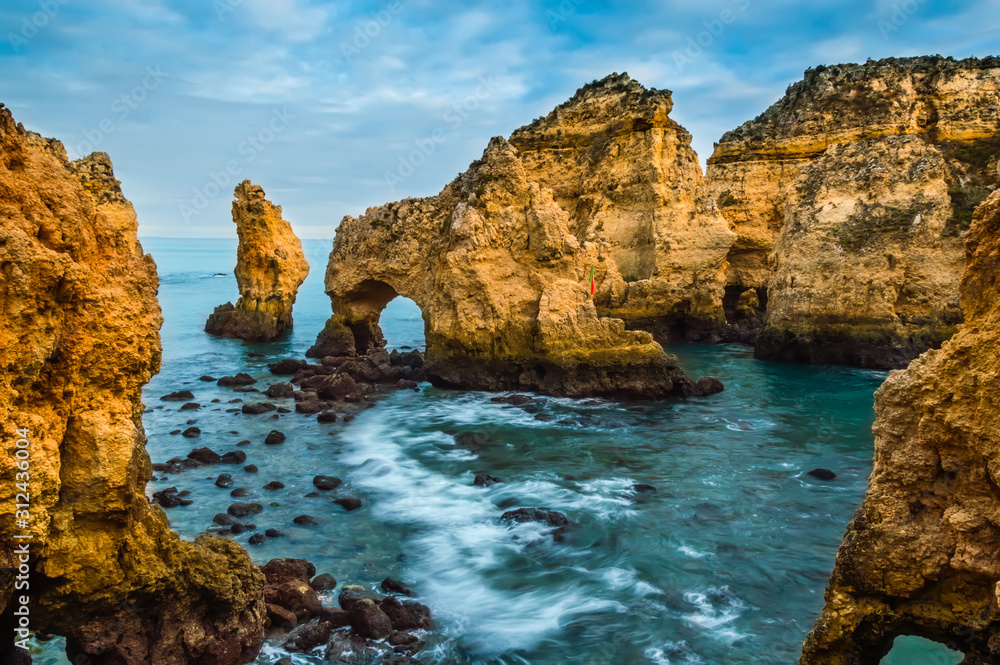 Ponta da Piedade rock formations near touristic village Lagos in the Algarve, Portugal