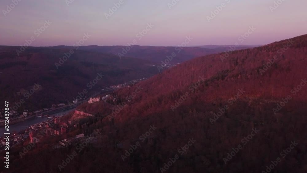 Aerial Drone Sunset Flyover Heidelberg Castle Germany Aerial Drone Sunset Flyover Heidelberg Castle Germany