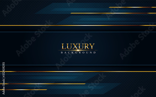 luxurious dark navy blue background with golden lines. Elegant modern background.