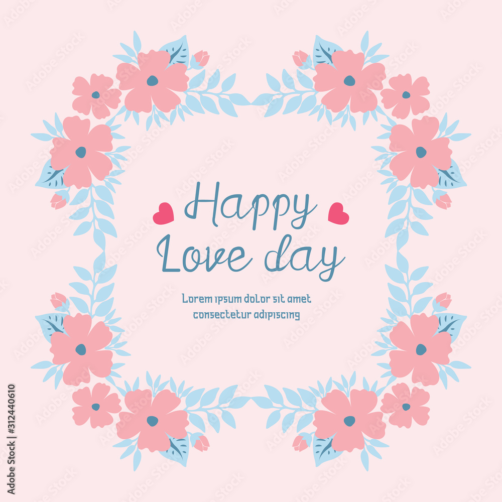 Beautiful peach flower frame and unique leaf pattern, for happy love day greeting card design. Vector Beautiful peach flower frame and unique leaf pattern, for happy love day greeting card design. Vector