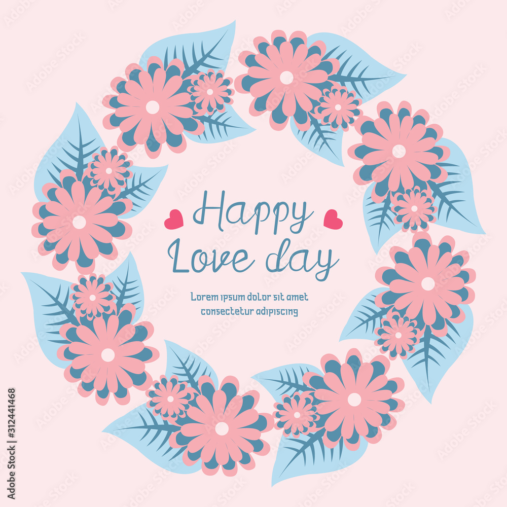 Beautiful Peach floral frame, for happy love day romantic greeting card design. Vector