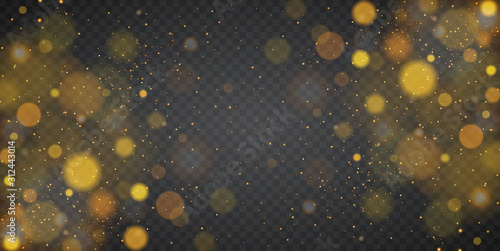 Dust white. White sparks and golden stars shine with special light. Vector sparkles on a transparent background.