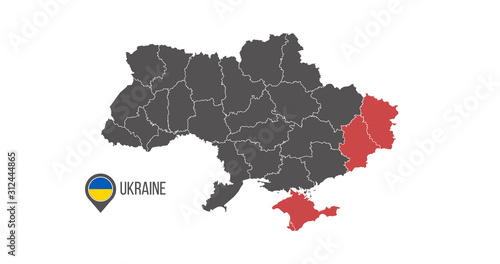 Ukrainian map of the conflict regions. Vector illustration isolated on white background.
