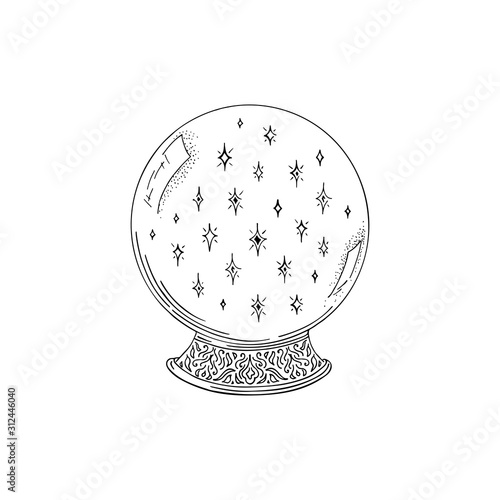 Magic ball logo. Hand drawn sketch. Vector illustration
