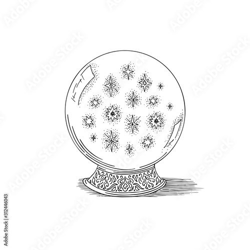 Magic ball sketch star. Hand drawn natural crystal vector illustration