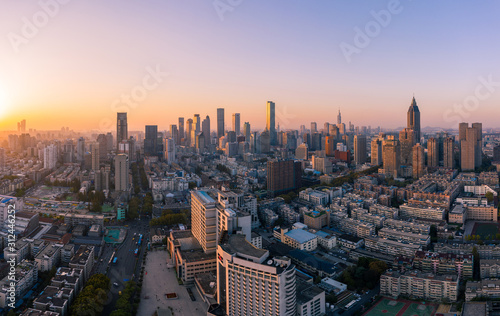 Aerial View of Nanjing City at Sunset in China
